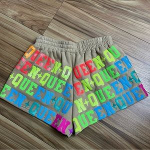 Queen Of Sparkles TAN & NEON QUEEN ALL OVER SHORTS Sz XS NEW